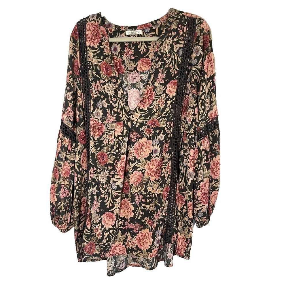Colorful Floral Tunic Top 14 Boho Indie Folk Peasant Cottage